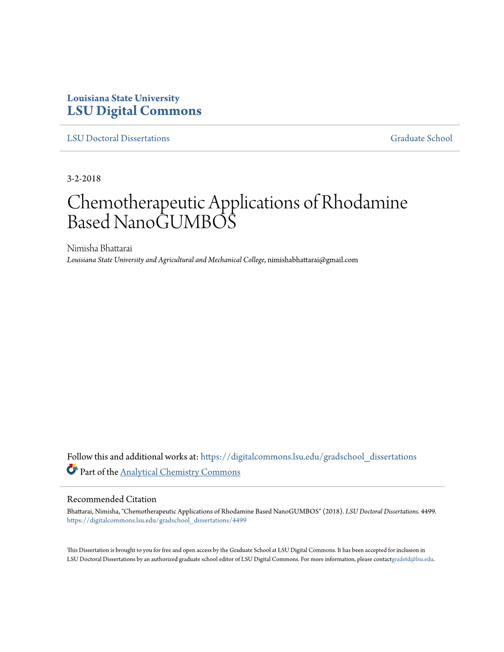 Chemotherapeutic Applications of Rhodamine Based Nanogumbos