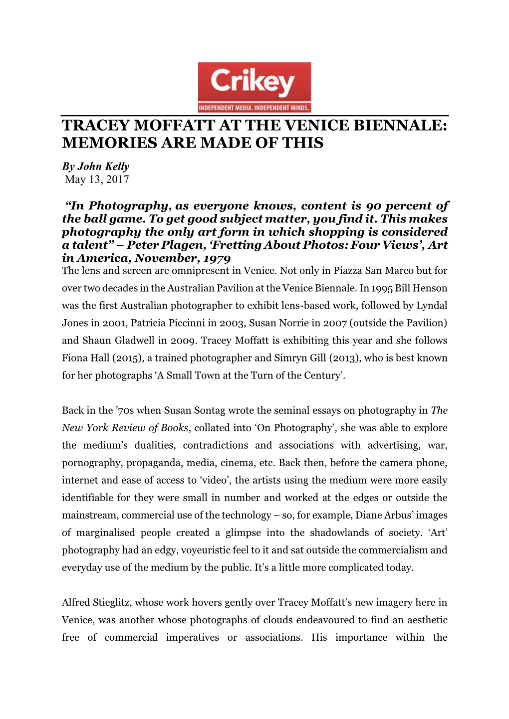 Tracey Moffatt at the Venice Biennale: Memories Are Made of This