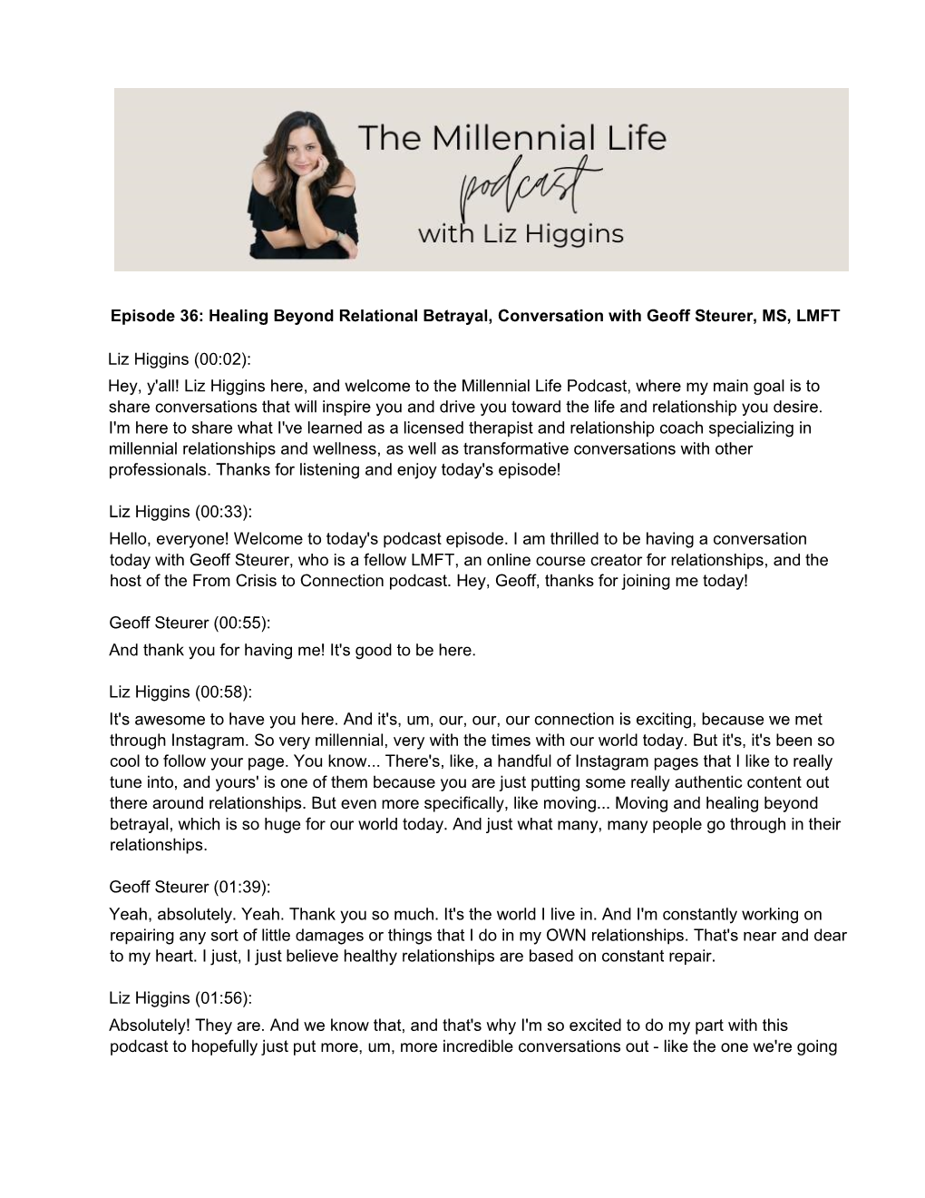 Episode 36: Healing Beyond Relational Betrayal, Conversation with Geoff Steurer, MS, LMFT