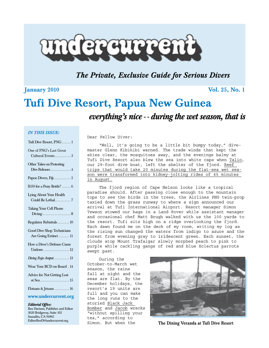 Tufi Dive Resort, Papua New Guinea + Other Articles Undercurrent, January 2010