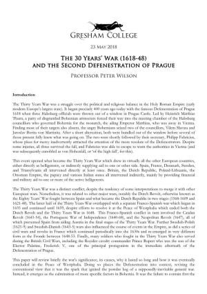 The 30 Years' War (1618-48) and the Second Defenestration of Prague