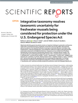 Integrative Taxonomy Resolves Taxonomic Uncertainty For