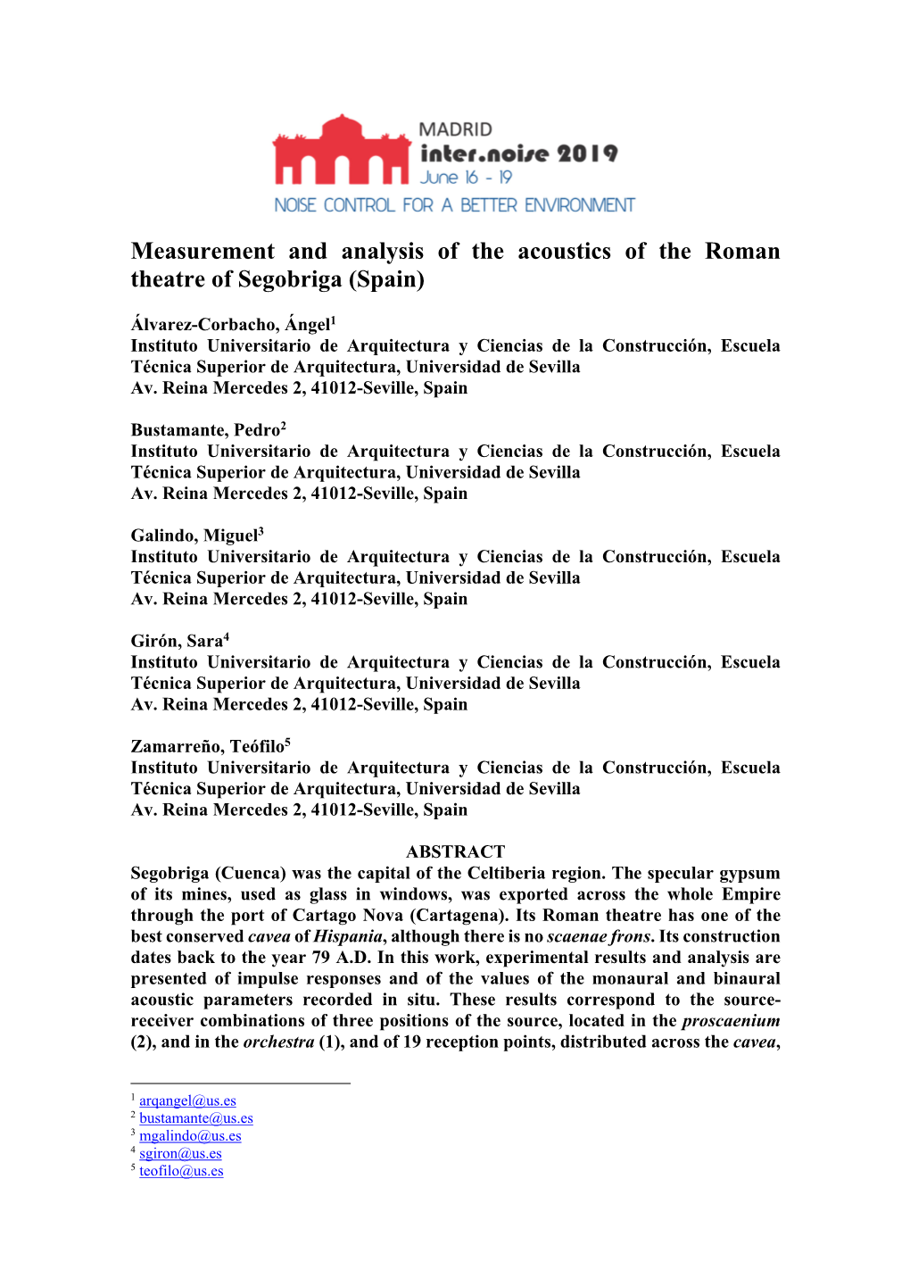 Measurement and Analysis of the Acoustics of the Roman Theatre of Segobriga (Spain)