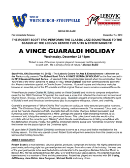 A VINCE GUARALDI HOLIDAY Wednesday, December 22 / 8Pm