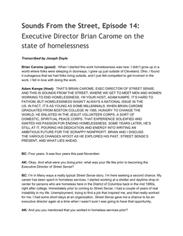 Executive Director Brian Carome on the State of Homelessness