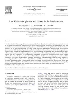 Late Pleistocene Glaciers and Climate in the Mediterranean ⁎ P.D