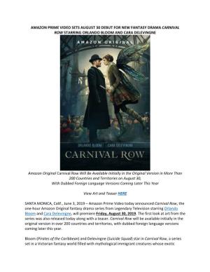 Amazon Prime Video Sets August 30 Debut for New Fantasy Drama Carnival Row Starring Orlando Bloom and Cara Delevingne
