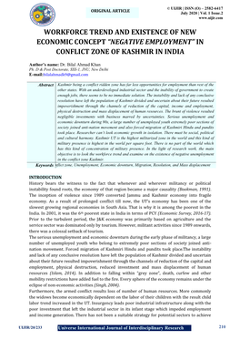 Workforce Trend and Existence of New Economic Concept “Negative Employment” in Conflict Zone of Kashmir in India