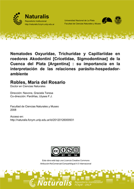 Nematodes Oxyuridae, Trichuridae Y Capillariidae En