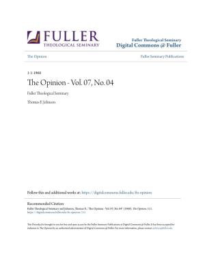 The Opinion Fuller Seminary Publications