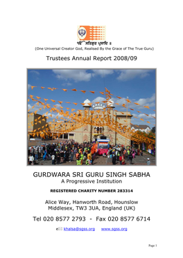 GURDWARA SRI GURU SINGH SABHA a Progressive Institution