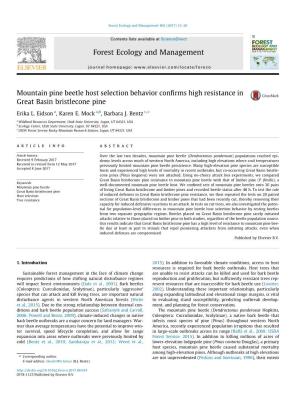 Mountain Pine Beetle Host Selection Behavior Confirms High Resistance in Great Basin Bristlecone Pine