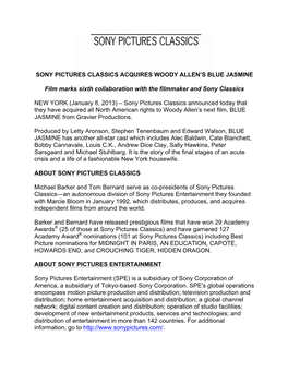 Sony Pictures Classics Acquires Woody Allen's Blue Jasmine