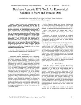 Database Agnostic ETL Tool: an Economical Solution to Store and Process Data