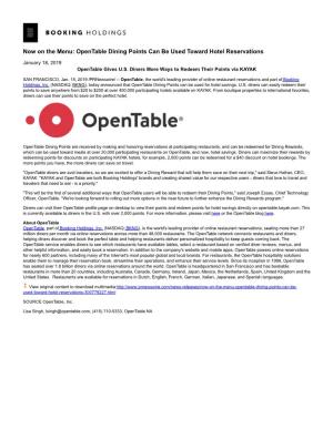 Opentable Dining Points Can Be Used Toward Hotel Reservations