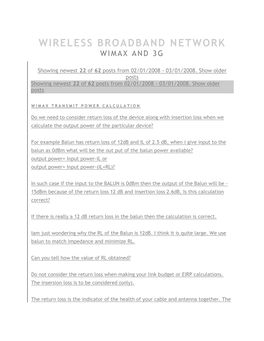 Wireless Broadband Network Wimax and 3G