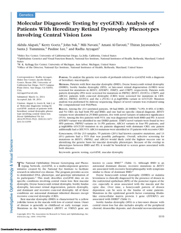 Molecular Diagnostic Testing by Eyegene: Analysis of Patients with Hereditary Retinal Dystrophy Phenotypes Involving Central Vision Loss