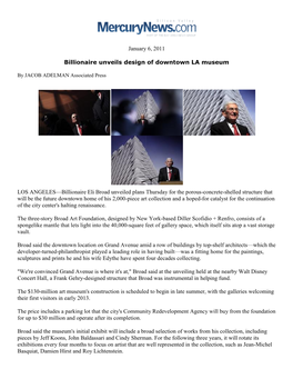 January 6, 2011 Billionaire Unveils Design of Downtown LA Museum