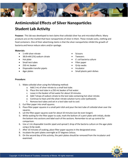 Antimicrobial Effects of Silver Nanoparticles Student Lab Activity