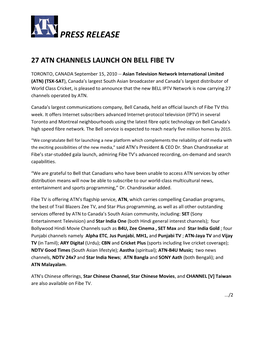 27 Atn Channels Launch on Bell Fibe Tv