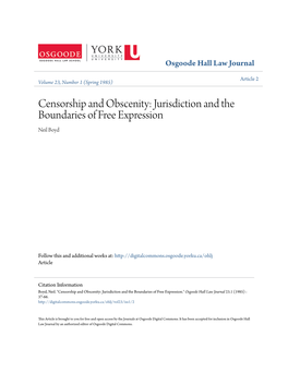 Censorship and Obscenity: Jurisdiction and the Boundaries of Free Expression Neil Boyd