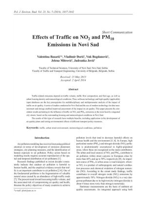 Effects of Traffic on NO and PM Emissions in Novi