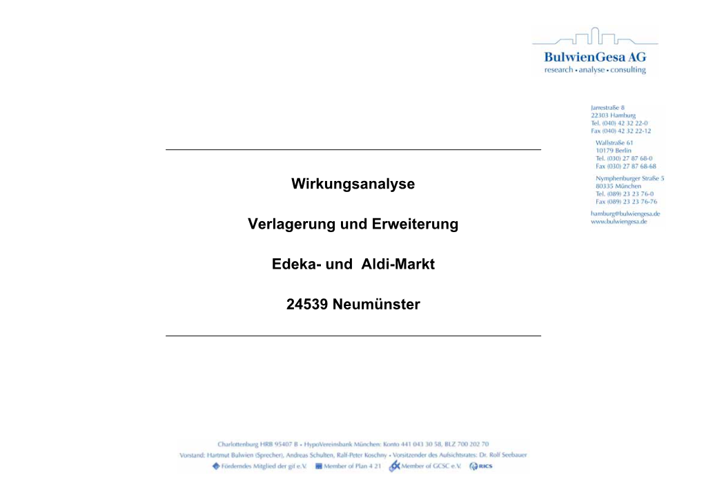 Wirkungsanalyse Verlagerung Und Erweiterung Edeka- Und Aldi-Markt