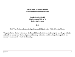 PL5 Year Pediatric Endocrinology Goals and Objectives for Clinical Service Months