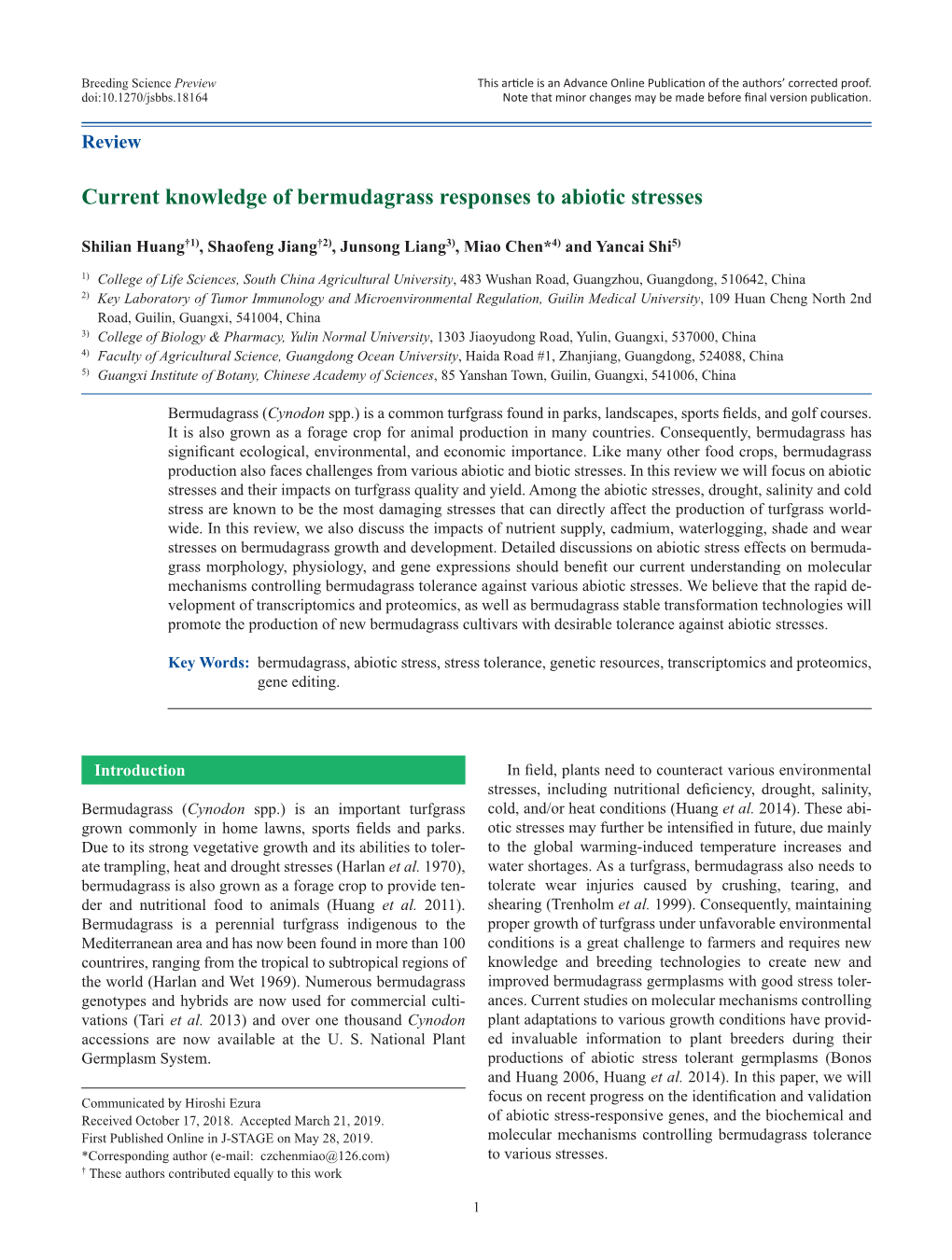 Current Knowledge of Bermudagrass Responses to Abiotic Stresses