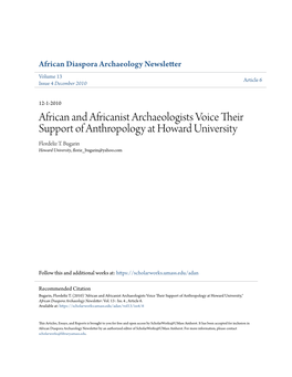 African and Africanist Archaeologists Voice Their Support of Anthropology at Howard University Flordeliz T