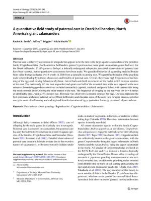 A Quantitative Field Study of Paternal Care in Ozark Hellbenders