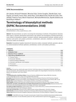 Terminology of Bioanalytical Methods (IUPAC Recommendations 2018) Received November 21, 2016; Accepted February 1, 2018