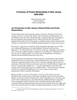 A Century of Forest Stewardship in New Jersey 1905-2005