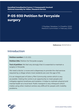 P-05-930 Petition for Ferryside Surgery