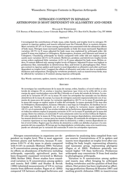 Nitrogen Content in Riparian Arthropods Is Most Dependent on Allometry and Order