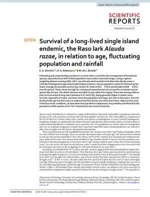 Survival of a Long-Lived Single Island Endemic, the Raso Lark Alauda Razae, in Relation to Age, Fuctuating Population and Rainfall E