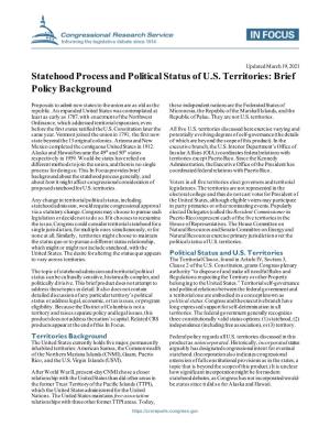 Statehood Process and Political Status of U.S. Territories: Brief Policy Background