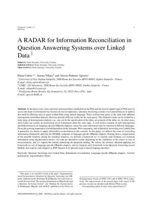 A RADAR for Information Reconciliation in Question Answering Systems Over Linked Data 1