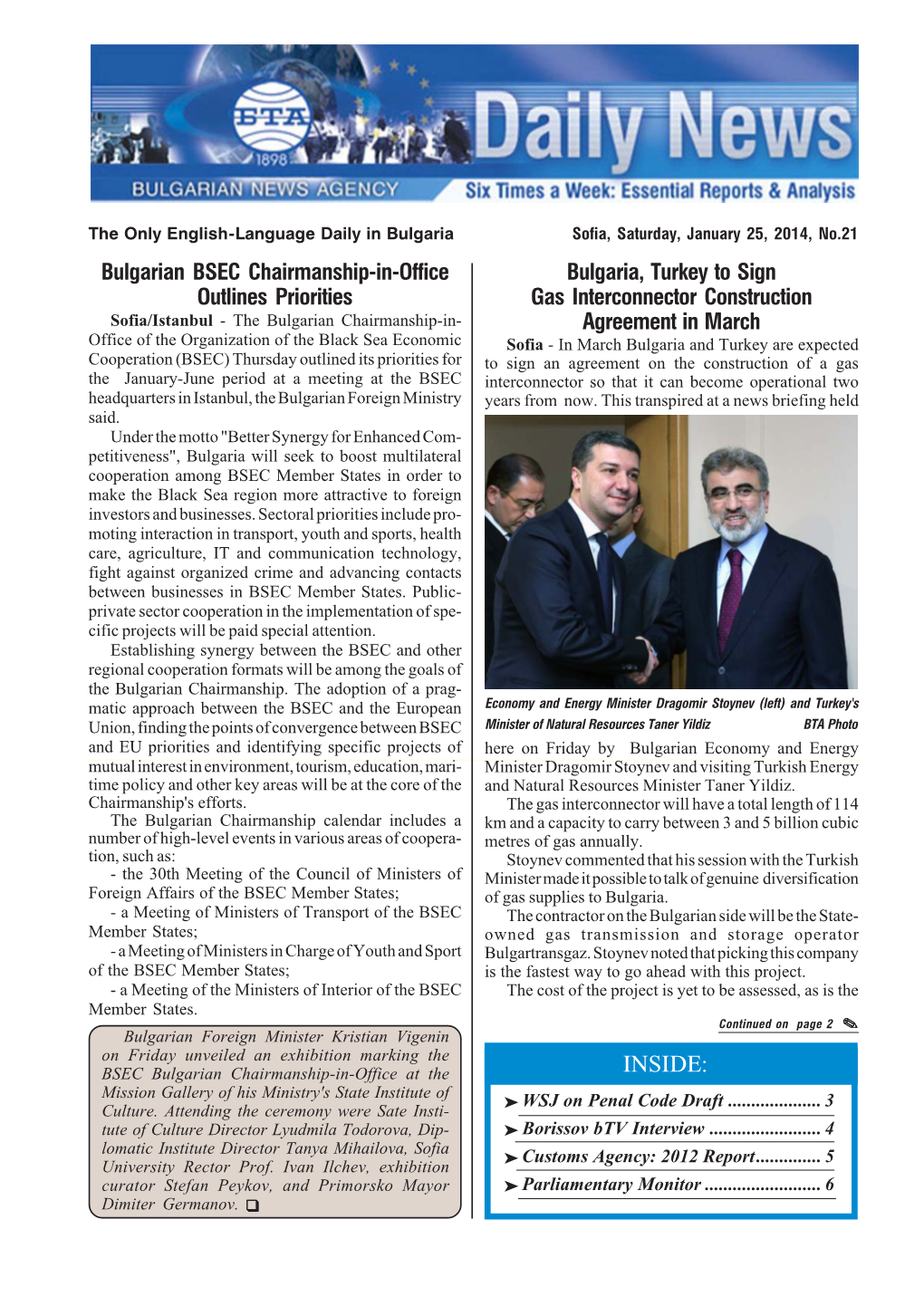 INSIDE: Bulgarian BSEC Chairmanship-In-Office Outlines