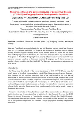 On Kangyang Tourism Development in Panzhihua Li-Yun ZENG1,2,A,*, Rita Yi Man Li4, Qiang LI2,3 and Ying-Chao LEI3