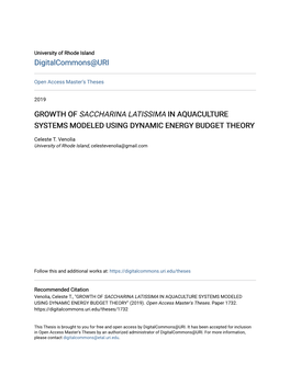 Growth of Saccharina Latissima in Aquaculture Systems Modeled Using Dynamic Energy Budget Theory