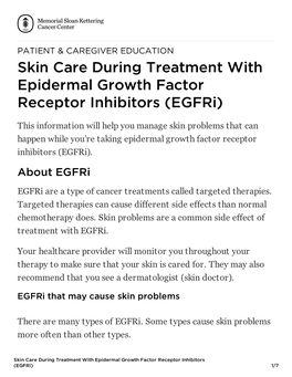 Skin Care During Treatment with Epidermal Growth Factor Receptor Inhibitors (Egfri)