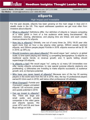 Esports High Impact and Investable