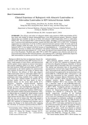 Clinical Experience of Raltegravir with Abacavir/Lamivudine Or Zidovudine/Lamivudine in HIV-Infected Korean Adults