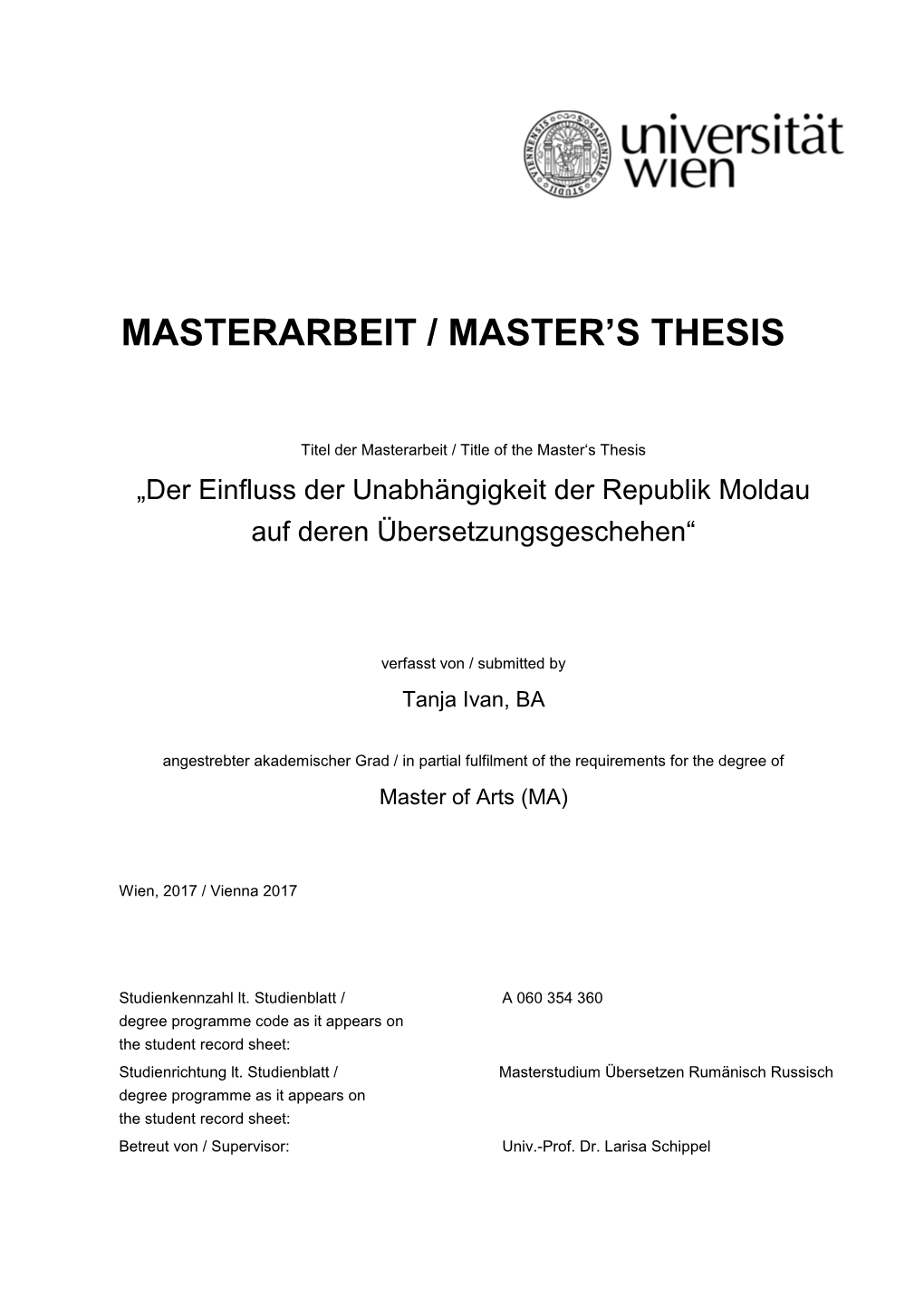 Masterarbeit / Master's Thesis