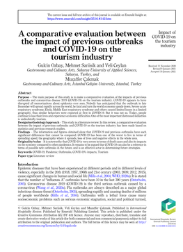 A Comparative Evaluation Between the Impact of Previous Outbreaks and COVID-19 on the Tourism Industry Has Been Made Based on Statistics and Previous Research Studies