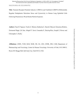 Transient Receptor Potential Ankyrin-1 (TRPA1) and Vanilloid-3 (TRPV3) Differentially