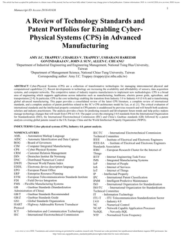 A Review of Technology Standards and Patent Portfolios for Enabling Cyber- Physical Systems (CPS) in Advanced Manufacturing