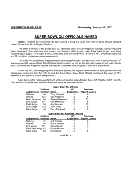 Super Bowl Xli Officials Named