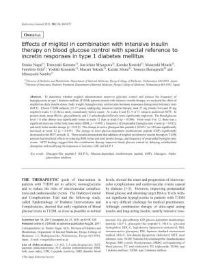 Effects of Miglitol in Combination with Intensive Insulin Therapy on Blood Glucose Control with Special Reference to Incretin Responses in Type 1 Diabetes Mellitus